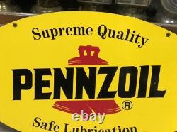 Vintage Double Sided PENNZOIL SAFE LUBRICATION Sign Display Gas Oil Station Car