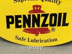 Vintage Double Sided PENNZOIL SAFE LUBRICATION Sign Display Gas Oil Station Car