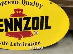 Vintage Double Sided PENNZOIL SAFE LUBRICATION Sign Display Gas Oil Station Car