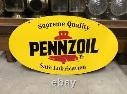 Vintage Double Sided PENNZOIL SAFE LUBRICATION Sign Display Gas Oil Station Car