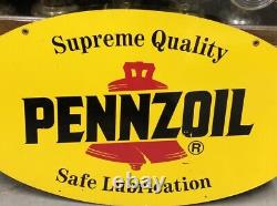 Vintage Double Sided PENNZOIL SAFE LUBRICATION Sign Display Gas Oil Station Car