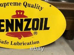 Vintage Double Sided PENNZOIL SAFE LUBRICATION Sign Display Gas Oil Station Car