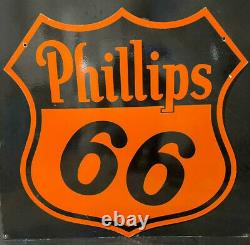 Vintage Double Sided Phillips 66 Gas & Oil Porcelain Enamel Sign