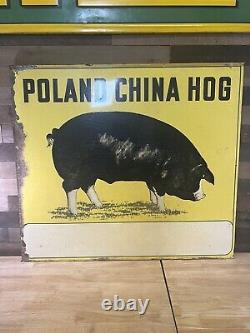 Vintage Double Sided Poland China Hog Painted Metal Sign North Forty