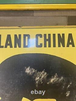 Vintage Double Sided Poland China Hog Painted Metal Sign North Forty