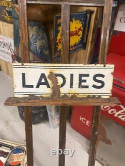 Vintage Double Sided Porcelain LADIES Rest Room Sign 20 x 8 GAS OIL SODA COLA