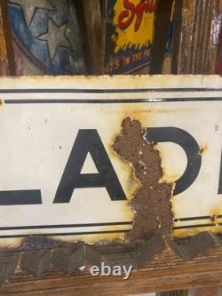 Vintage Double Sided Porcelain LADIES Rest Room Sign 20 x 8 GAS OIL SODA COLA