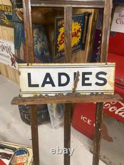 Vintage Double Sided Porcelain LADIES Rest Room Sign 20 x 8 GAS OIL SODA COLA