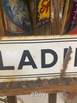 Vintage Double Sided Porcelain LADIES Rest Room Sign 20 x 8 GAS OIL SODA COLA