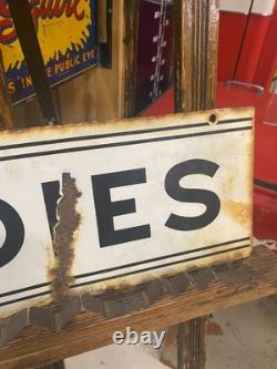Vintage Double Sided Porcelain LADIES Rest Room Sign 20 x 8 GAS OIL SODA COLA