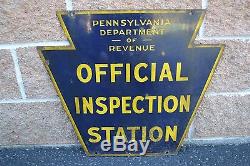Vintage Double Sided Porcelain PA DOT Official Inspection Station Sign