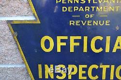 Vintage Double Sided Porcelain PA DOT Official Inspection Station Sign