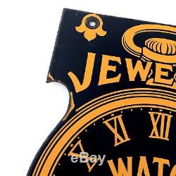 Vintage Double Sided Porcelain Watch Repair Jewery Sign Antique RARE Heavy Steel