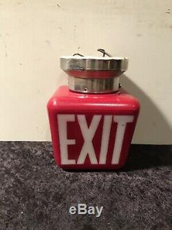 Vintage Double Sided Red Glass Exit Sign Light Art Deco Movie Theatre Fixture