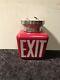 Vintage Double Sided Red Glass Exit Sign Light Art Deco Movie Theatre Fixture