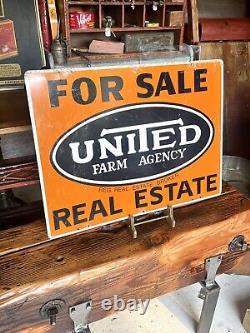 Vintage Double Sided Sign UNITED FARM AGENCY For Sale Real Estate