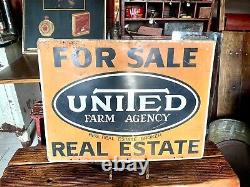 Vintage Double Sided Sign UNITED FARM AGENCY For Sale Real Estate