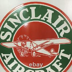 Vintage Double Sided Sinclair Aircraft Gas & Oil Porcelain Enamel Sign