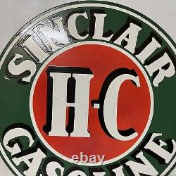 Vintage Double Sided Sinclair HC Gasoline & Oil Porcelain Enamel Sign