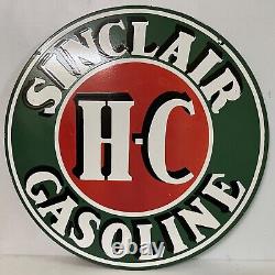 Vintage Double Sided Sinclair HC Gasoline & Oil Porcelain Enamel Sign