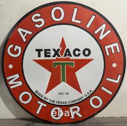 Vintage Double Sided Texaco Motor Oil & Gasoline Porcelain Enamel Sign