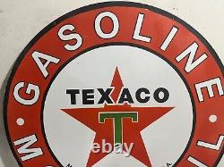 Vintage Double Sided Texaco Motor Oil & Gasoline Porcelain Enamel Sign