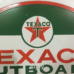 Vintage Double Sided Texaco Outboard Motor Oil & Gas Porcelain Enamel Sign