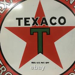 Vintage Double Sided Texaco Petroleum Products Gas & Oil Porcelain Enamel Sign