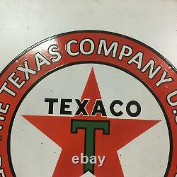 Vintage Double Sided Texaco Petroleum Products Gas & Oil Porcelain Enamel Sign
