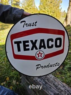 Vintage Double Sided Trust Texaco Products Porcelain Gas Station Sign 24