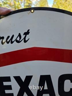 Vintage Double Sided Trust Texaco Products Porcelain Gas Station Sign 24