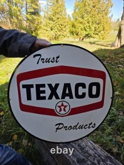Vintage Double Sided Trust Texaco Products Porcelain Gas Station Sign 24