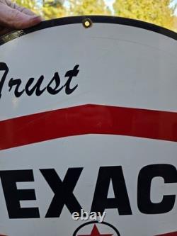 Vintage Double Sided Trust Texaco Products Porcelain Gas Station Sign 24