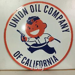 Vintage Double Sided Union Oil Company of California Gas Porcelain Enamel Sign