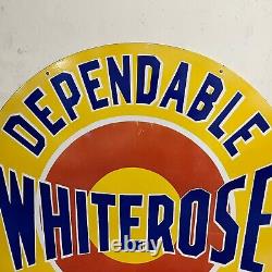 Vintage Double Sided Whiterose Dependable Gasoline & Oil Porcelain Enamel Sign