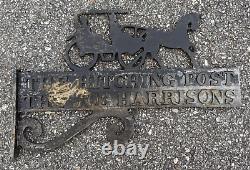 Vintage Double-sided Bracket The Hitching Post Cast Aluminum Sign As Is Damaged