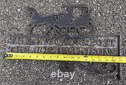 Vintage Double-sided Bracket The Hitching Post Cast Aluminum Sign As Is Damaged