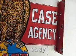 Vintage Double-sided Case Agency Eagle Tractors Porcelain Enamel Farm Metal Sign