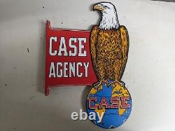 Vintage Double-sided Case Agency Eagle Tractors Porcelain Enamel Farm Metal Sign