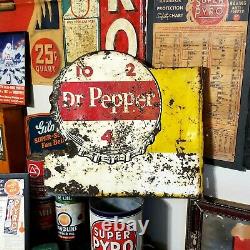 Vintage Dr Pepper 10-2-4 Double Sided Metal Soda Advertising Flange Sign