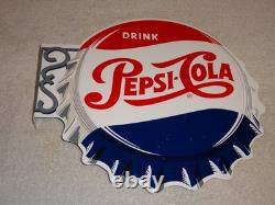 Vintage Drink Pepsi Cola Diecut 14 Metal Soda Pop Gasoline Oil Flange Sign M173