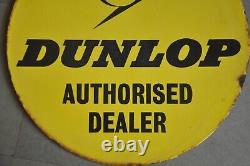 Vintage Dunlop Authorised Dealer Double Sided Ad Porcelain Enamel Signboard