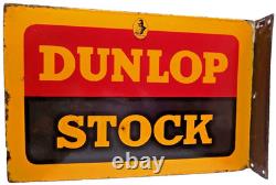 Vintage Dunlop Stock Porcelain Double Sided Enamel Sign 18x12 Tire Tyres Garage