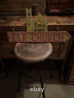 Vintage E & R CHURCH OF CHRIST Metal Advertising SIGN Double Sided