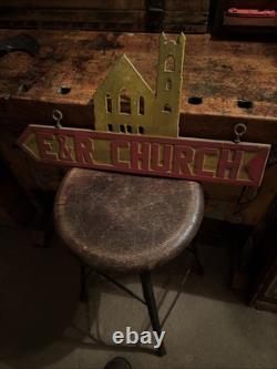Vintage E & R CHURCH OF CHRIST Metal Advertising SIGN Double Sided