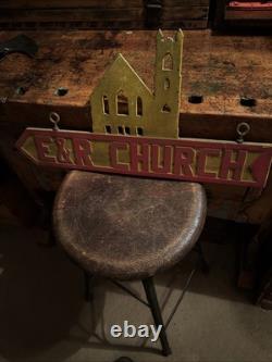 Vintage E & R CHURCH OF CHRIST Metal Advertising SIGN Double Sided