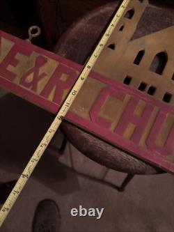 Vintage E & R CHURCH OF CHRIST Metal Advertising SIGN Double Sided