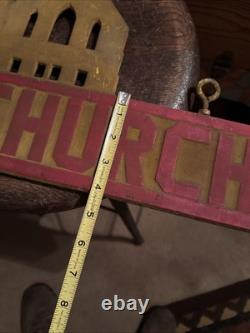 Vintage E & R CHURCH OF CHRIST Metal Advertising SIGN Double Sided