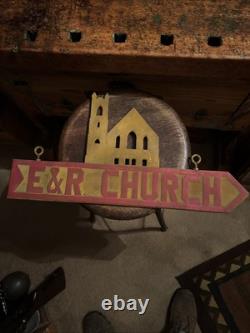 Vintage E & R CHURCH OF CHRIST Metal Advertising SIGN Double Sided