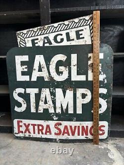 Vintage Eagle Stamp Heavy Metal Painted Double Sided Sign Original Advertisement